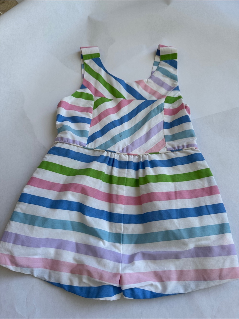 Girls' Pastel Striped Cotton Romper - Multicolor